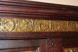 Antique Cabinet, Continental Oak, Hand Hammered Scenic Brass Panels, E. 1800s!- - Old Europe Antique Home Furnishings
