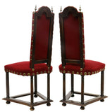 Antique Chairs, Red, Pair, (2) Continental Oak & Velvet Side Chairs, 1800's! - Old Europe Antique Home Furnishings