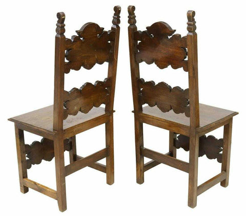 Antique Chairs, Side, Baroque Style, Six, Inlaid Carved Walnut Chairs, 1900's!! - Old Europe Antique Home Furnishings