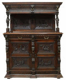 Antique Cupboard, Cabinet, Sideboard Flemish Carved Oak Tavern Scenes, 1800s!! - Old Europe Antique Home Furnishings