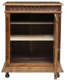 Antique Cupboard, French Breton Figural Carved Oak, Shelved, Foliates, 1800s! - Old Europe Antique Home Furnishings
