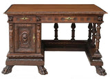 Antique Desk, Writing, Italian Renaissance Revival Carved Walnut, Early 1900's! - Old Europe Antique Home Furnishings