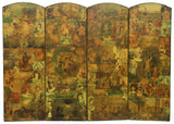 Antique Dressing Screen, Victorian, Decoupage Prints, Four-Panel Folding, 1800's - Old Europe Antique Home Furnishings
