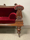 Antique English Sofa, Regency Carved Mahogany, Burgundy Velvet, 1800s!! - Old Europe Antique Home Furnishings