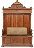 Antique Hall Bench, Italian Renaissance Revival Walnut, Carved, Masks, 1800s! - Old Europe Antique Home Furnishings