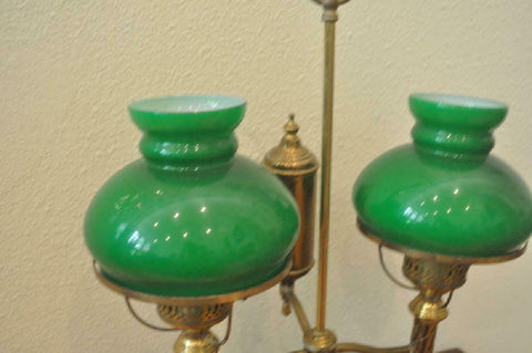 Antique Lamp Brass Double Arm Student Oil Now Electric 1800s Gorgeous Old Europe Antique Home Furnishings