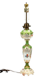 Antique Lamp, Porcelain, Floral, Converted Oil, Green Gilt, German,Early 20th C. - Old Europe Antique Home Furnishings