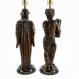 Antique Lamps, Carved Figural, Pair, Continental, Wood Sculpture, Shades, 1800's! - Old Europe Antique Home Furnishings