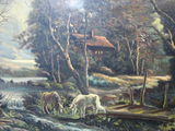 Antique Painting, European Oil on Canvas Signed by H. Hidalgo, Gold Frame!! - Old Europe Antique Home Furnishings