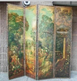 Antique Room Divider / Screen, Dressing, Folding, Victorian Oil Painted, 1800's! - Old Europe Antique Home Furnishings
