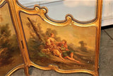 Antique Screen, Dressing, Hand Painted Courting Scenes, 3 Panels, Gilt, Lovely!-show original title - Old Europe Antique Home Furnishings
