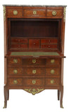 Antique Secretary / Cabinet, French Marble-Top Mahogany, Louis XV / XVI 1800's! - Old Europe Antique Home Furnishings