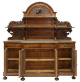 Antique Sideboard, Italian Carved, Walnut, Hunt, Arched Crest, Shelves, 1800's! - Old Europe Antique Home Furnishings
