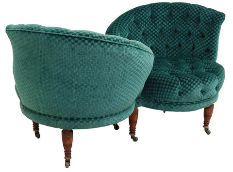 Antique Sofa, Victorian Tete-A-Tete Conversation Sofa, Green Velvet, Late 1800s! - Old Europe Antique Home Furnishings