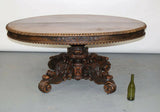 Antique Table, Dining, French, Pedestal, Walnut, Oval, Carved w/ Grapes 1800s! - Old Europe Antique Home Furnishings