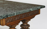 Antique Table, Library, Oak, Italian, Green Marble Top, Massive, 1800's 19th C.!! - Old Europe Antique Home Furnishings