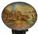 Antique Table,Tilt-Top, English Scenic Painted Lacquered, 19th Century ( 1800s ) - Old Europe Antique Home Furnishings