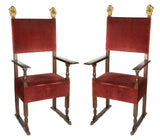 Antique Throne Chairs, Italian Gilt and Carved Wood, Red, A Pair, 1700's, 18th C - Old Europe Antique Home Furnishings
