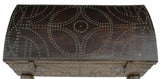 Antique Trunk, Spanish Baroque Leather-Clad, Fabric Lined, Nailhead Trim, 1700's! - Old Europe Antique Home Furnishings