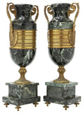 Antique Urn Garnitures, French Bronze-Mounted Marble, Scrolled Handles, 1800's!! - Old Europe Antique Home Furnishings