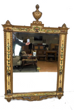 Antique Wall Mirror, Italian Style Gold and Hand Painted Floral Design, Finial!! - Old Europe Antique Home Furnishings