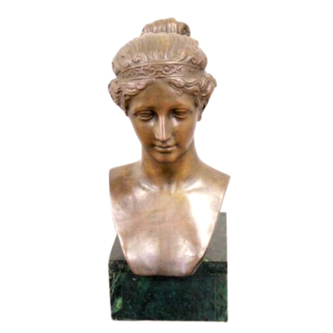 Antique Bronze Bust, Style of a Girl, 16 Inches, Classical Elegant Home Decor!! - Old Europe Antique Home Furnishings
