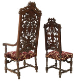 Antique Chairs, Highback, (2) Spanish, Highly Carved, Upholstered, 1800s! - Old Europe Antique Home Furnishings