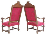 Antique Armchairs, Fauteuils, (2) French Henri II Style Carved Oak, Early 1900s - Old Europe Antique Home Furnishings