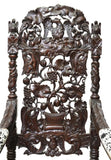 Antique Armchairs, Throne, Pair, Cowhide, Monumental Figural Carved, 1800s!! - Old Europe Antique Home Furnishings