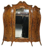 Antique Armoire, Italian Venetian Burled Walnut Triple Door, Single Mirror! - Old Europe Antique Home Furnishings