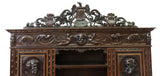 Antique Bookcase, Library Spanish Renaissance Revival, Crest, Mask, 1800s! - Old Europe Antique Home Furnishings