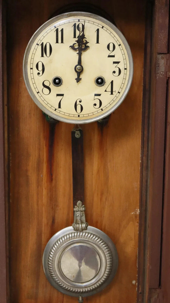 Antique Clock, Wall, German Regulator In Glazed Wood Case, Figural Cre ...