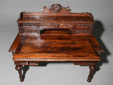 Antique Desk, Henri II Style Carved Oak Desk with Pull Out,Dark Wood Tone, 1800s - Old Europe Antique Home Furnishings