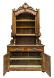 Antique Deux Corps French Renaissance Revival Walnut with Shelves, 1800's, 19th - Old Europe Antique Home Furnishings