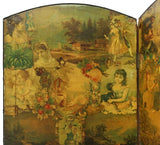 Antique Dressing Screen, Victorian, Decoupage Prints, Four-Panel Folding, 1800's - Old Europe Antique Home Furnishings