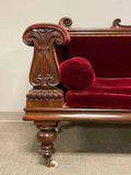 Antique English Sofa, Regency Carved Mahogany, Burgundy Velvet, 1800s!! - Old Europe Antique Home Furnishings