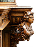 Antique Secretary, French Renaissance Revival Figural Carved, Walnut and Marble! - Old Europe Antique Home Furnishings