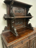 Antique Sideboard, Hunt Game, Highly Carved, German, Black Forest Style, 1800's! - Old Europe Antique Home Furnishings