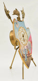 Antique Swiss Coat of Arms Desk Clock, Brass Frame, Halberds, Shield, 1900's!! - Old Europe Antique Home Furnishings