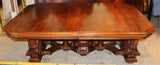 Antique Table, Dining, Massive French Renaissance Revival, Carved Walnut, 1800s! - Old Europe Antique Home Furnishings