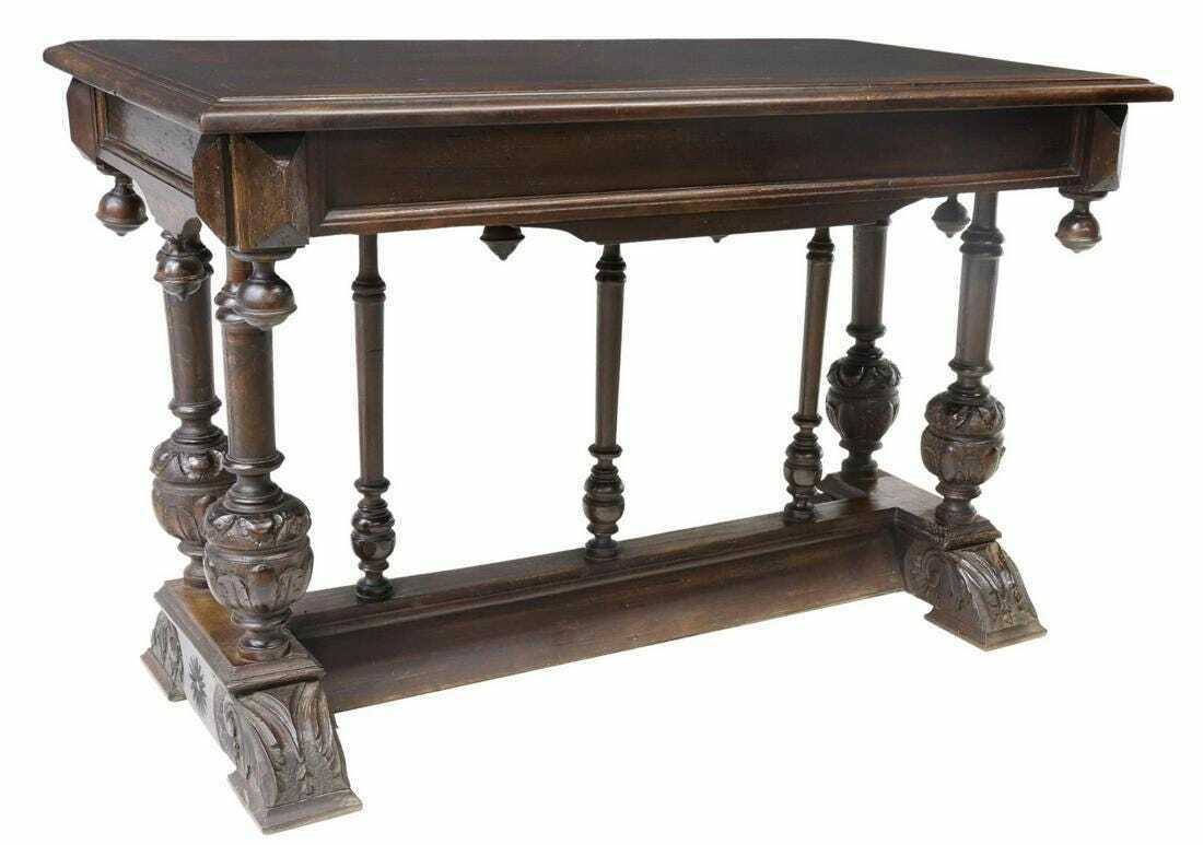 Antique Table, French Renaissance Revival Carved Walnut, Handsome, 1800 ...