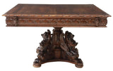 Antique Table, Renaissance Revival, Carved, Extension, Pedestal, Apron, 1800's! - Old Europe Antique Home Furnishings