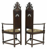 Antique Armchairs, French Breton Carved Oak Caquetoire, Pair, Set of Two, 1800s! - Old Europe Antique Home Furnishings
