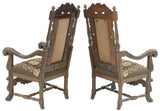 Antique Armchairs, HIghback, (2) Continental Carved Oak, Crest, Paw Feet, 1800s! - Old Europe Antique Home Furnishings