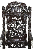 Antique Armchairs, Throne, Pair, Cowhide, Monumental Figural Carved, 1800s!! - Old Europe Antique Home Furnishings
