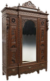 Antique Armoire, Triple, French Breton, Carved Oak, Mirrored, Early 1900s!! - Old Europe Antique Home Furnishings