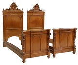Antique Bed Set, Beds, Night Stands, Italian Carved Oak Aracaded, Pairs, 1800s! - Old Europe Antique Home Furnishings