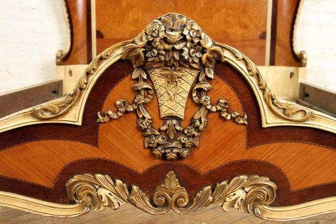 Antique Bed, Full Size, and Nightstand French Style Satinwood, Painted, 1930's, Gorgeous Set - Old Europe Antique Home Furnishings