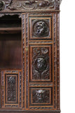 Antique Bookcase, Library Spanish Renaissance Revival, Crest, Mask, 1800s! - Old Europe Antique Home Furnishings