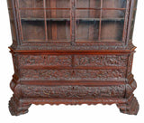 Antique Bookcase, Ornate Highly Carved Wooden Bookcase W / Glass Doors, 1800's - Old Europe Antique Home Furnishings